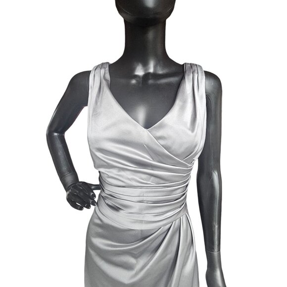 David's Bridal Dresses & Skirts - Silver Satin V-Neck Side Ruched Cocktail Dress - David's Bridal